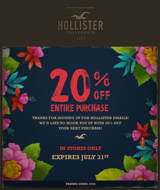 hollister 20 off entire purchase coupon