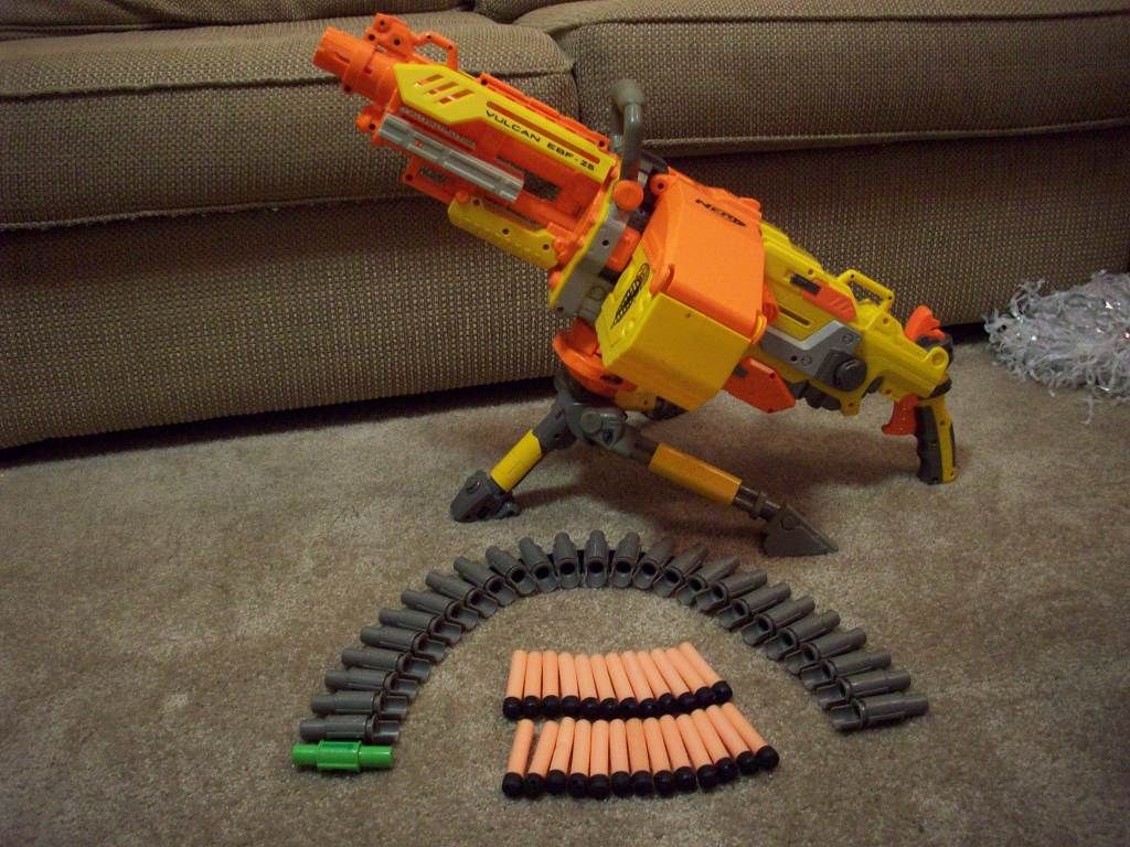 NERF NSTRIKE VULCAN EBF25 MACHINE GUN w/ TRIPOD, 2 AMMO BELTS / BOX, 25 Darts eBay