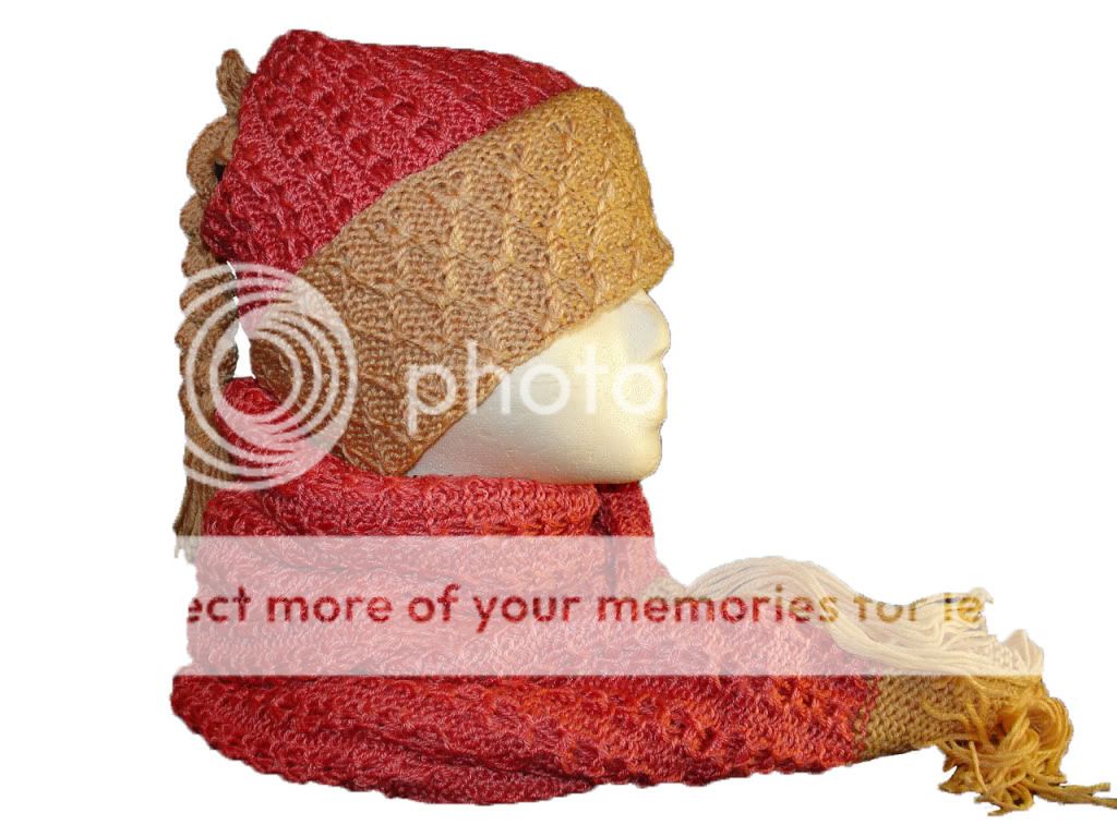 Crochet Hat Ski Beanie Scarf Set Red TM102  