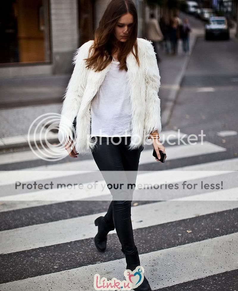 Trendy Ivory Off White Faux Fur Long Hair Winter Coat Jacket AU Size 
